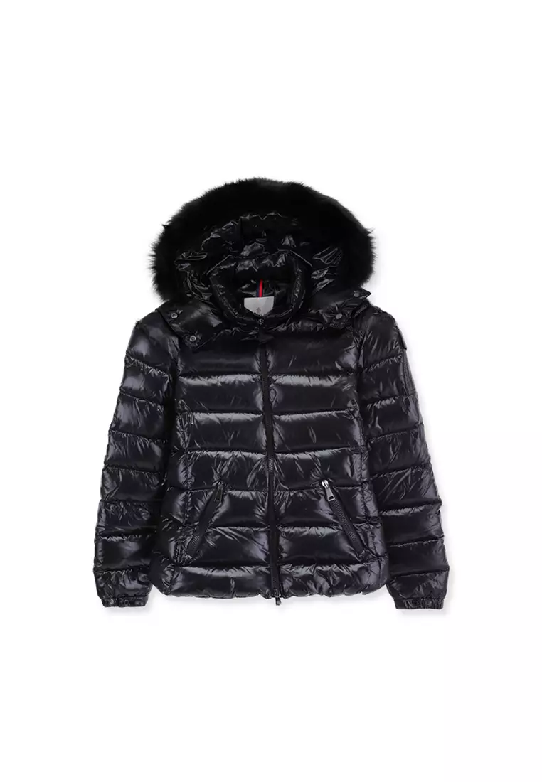 Moncler shiny puffer jacket with fur hood clearance