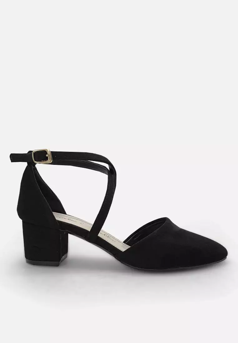 Ariana Pointed Toe Cross Sandal Block Heels
