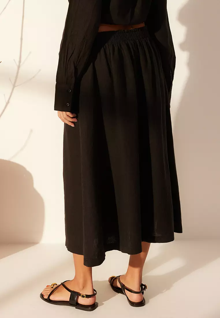 Linen Elastic Midi Skirt