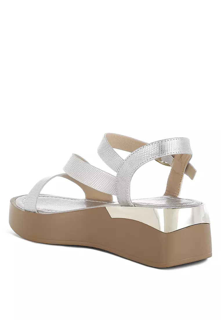 Chunky Flatform Sandals In Silver