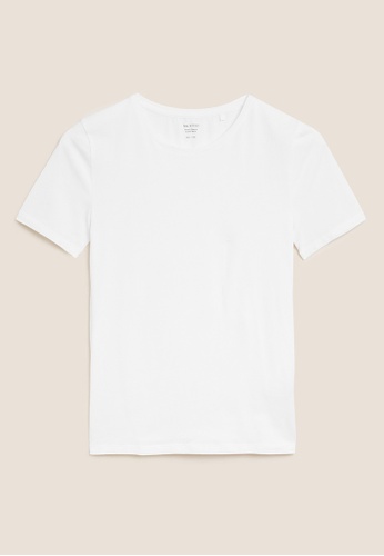 MARKS & SPENCER white M&S Cotton Rich Fitted T-Shirt 0CA1EAA178E09EGS_1