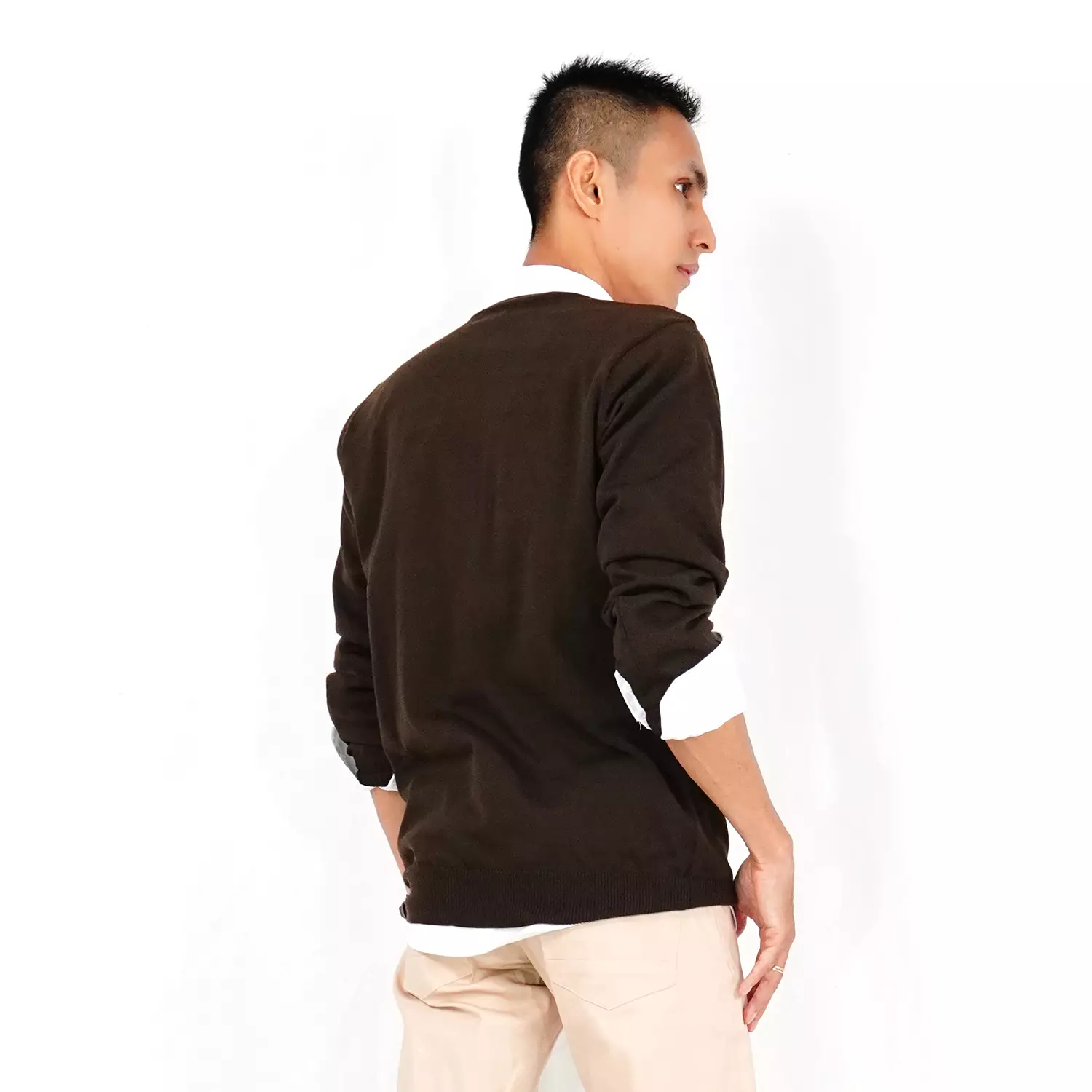 RICO Cardigan Rajut V Neck Fashion Korea Kardigan Pria Leher V - KOPI