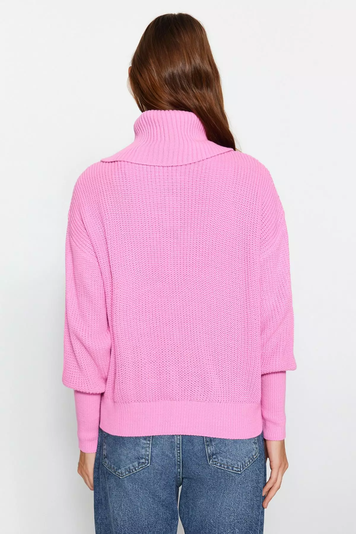 Pink Wide Pattern Turn-down Collar Zippered Knitwear Cardigan TWOAW24HI00072