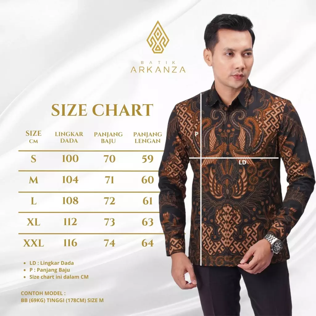Kemeja Batik ARKANZA Motif Kerta Hitam Lengan Panjang Lapis Furing Slimfit Katun Premium
