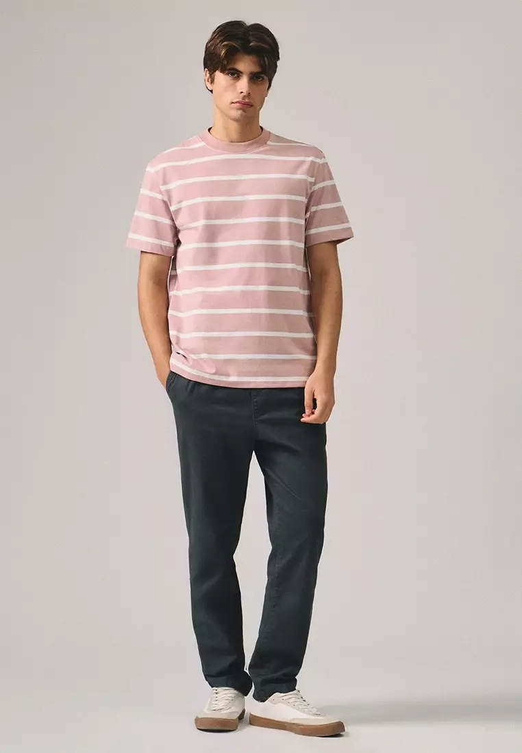 Regular Fit Basic Stripe T-Shirt In  Knit Jersey