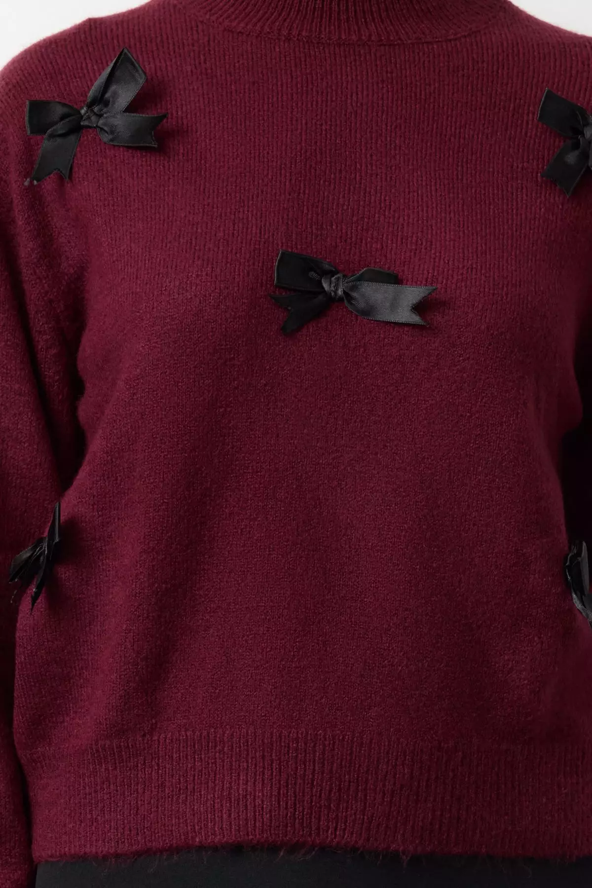Claret Red Soft Textured Ribbon/Bow Detailed Knitwear Sweater TWOAW25KZ00155