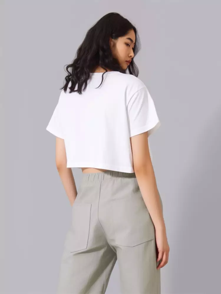 LTF17 kaos oversize crop top wanita OLC tamago sushi putih