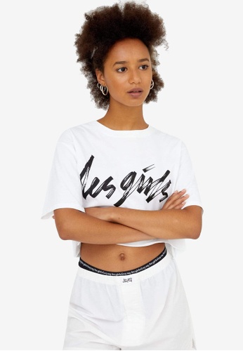 Les Girls Les Boys white Graphic Crop T-Shirt A2D4DAAF68FA96GS_1