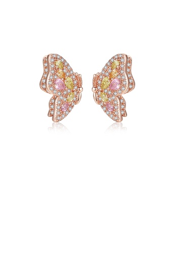 Glamorousky yellow Fashion and Elegant Plated Rose Gold Butterfly Stud Earrings with Colorful Cubic Zirconia 6132CACA5BA398GS_1