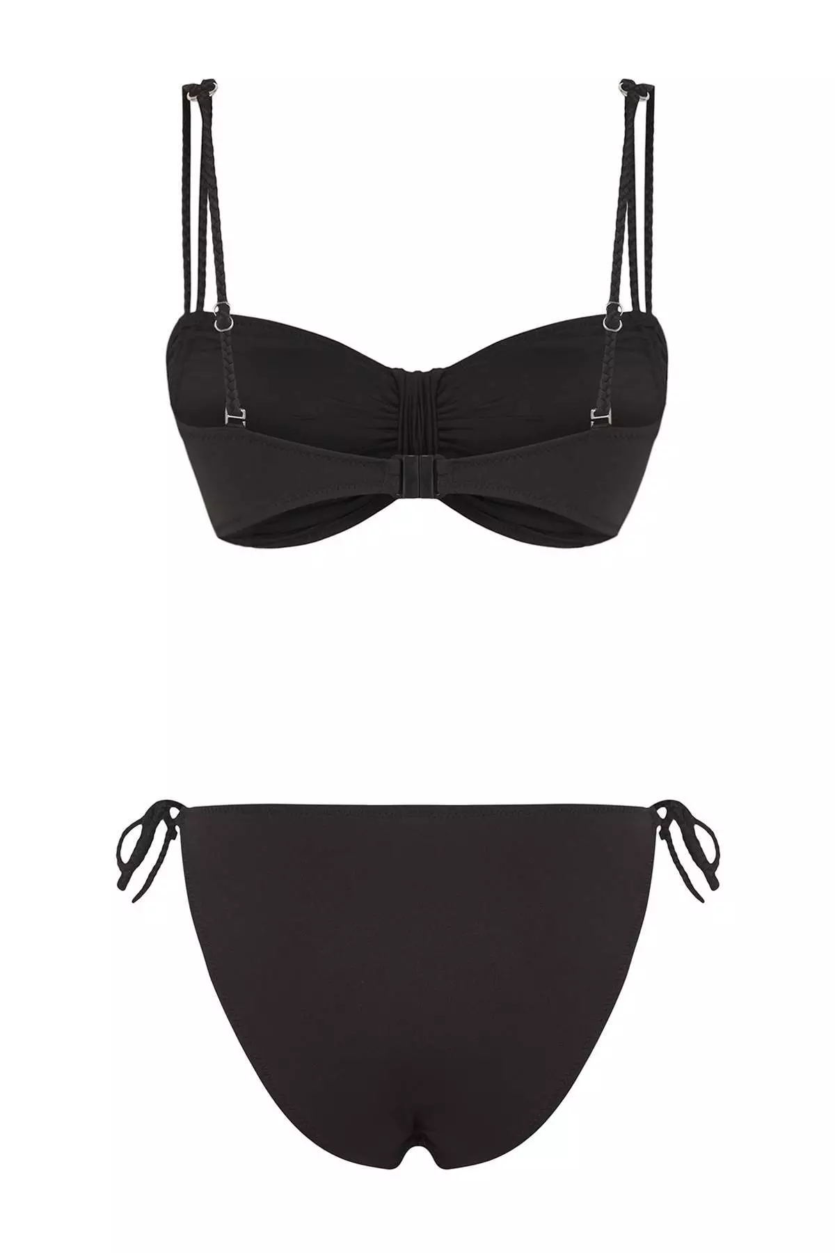 Black Balconette Draped Normal Waist Bikini Set