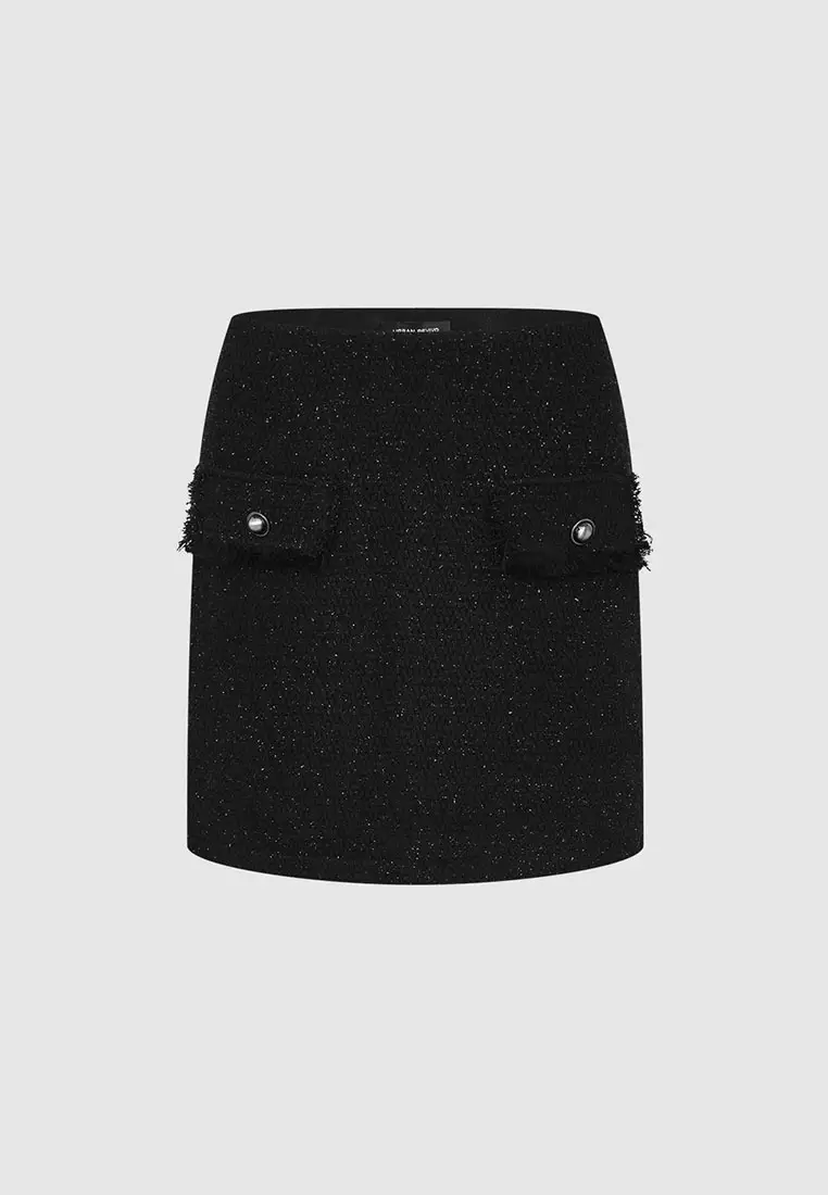 UR冬季新款女装小香气质细闪须边高腰直筒半裙UWM840092