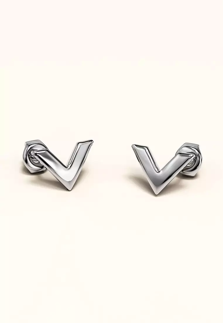 V-Style Stud Earrings in White Gold