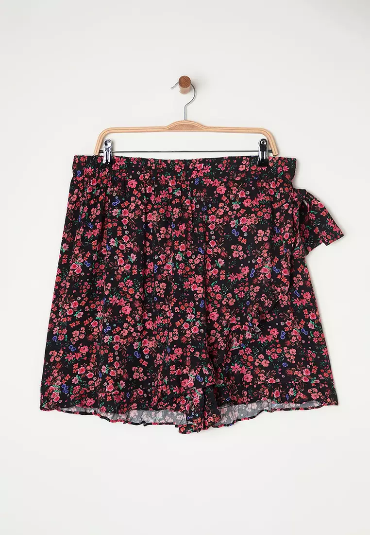Multicolored Floral Woven Tie Plus Size Shorts Skirt TBBSS22SR0164