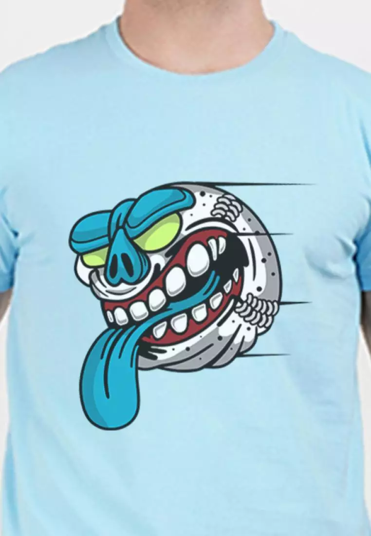 Baseball Graphic Aqua Blue  Cotton Short Sleeve Essential/Workout T-Shirt