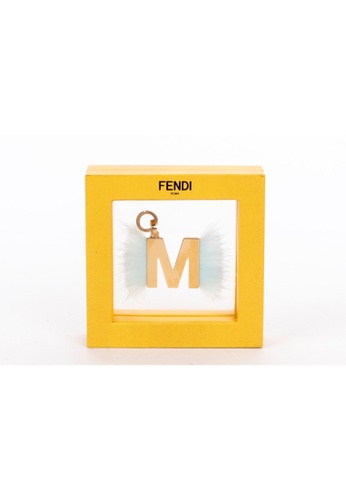 FENDI gold Pre-Loved Fendi M with Blue Fur Key Chain, with Box C8DA4ACD553FBDGS_1