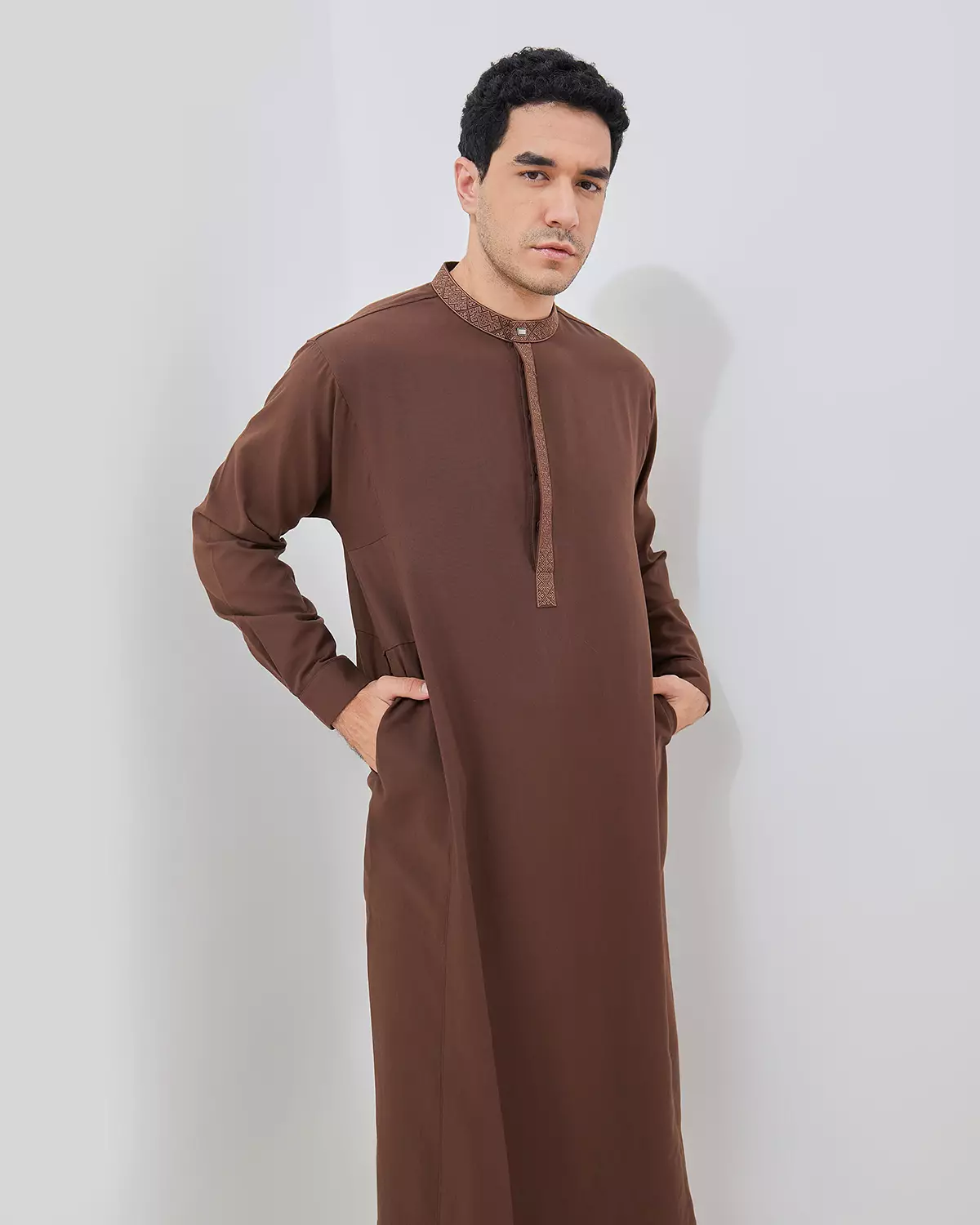 AMK Jubah Gamis Pria Thobe KK Taqi L/s Brown Warna Brown