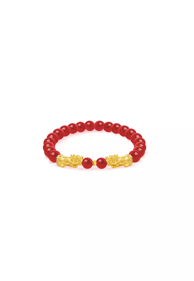THE Mix Collection 999.9/24K Pure Gold Double Pixiu Agate Bracelet Set AGB-DPX0.30G