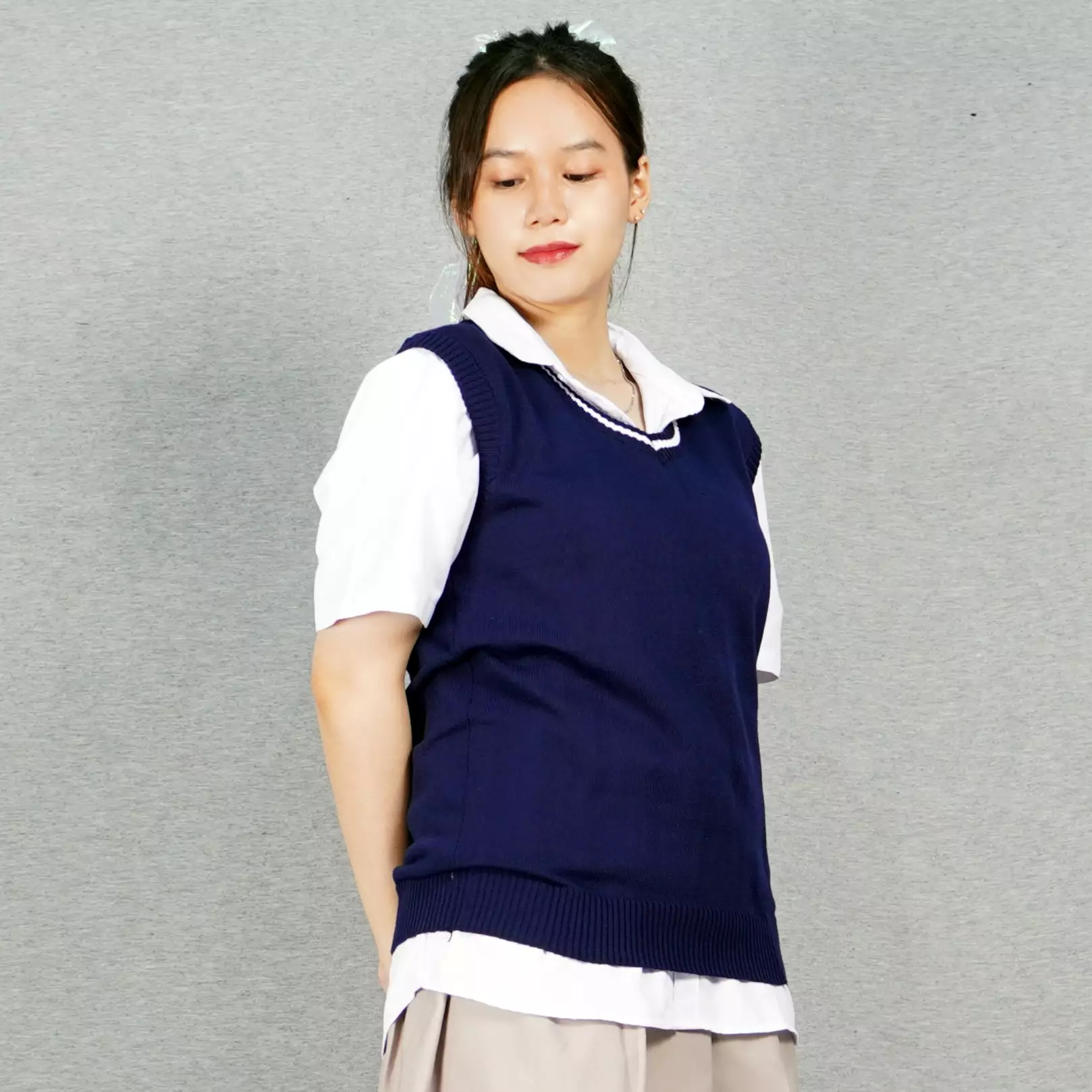 VIJAY Knit Vest Rompi Rajut Wanita Rompi Navy Rompi Wanita Rompi Seragam - NAVY