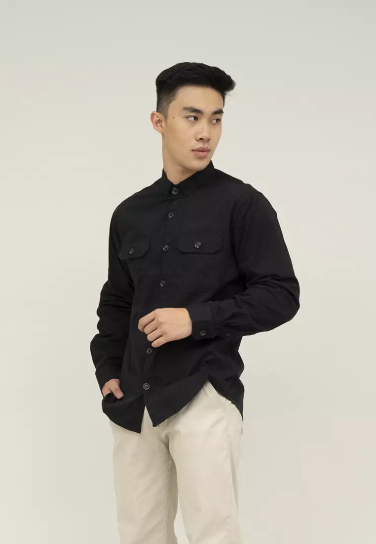 Houseofcuff Kemeja Lengan Panjang Double Pocket Hitam