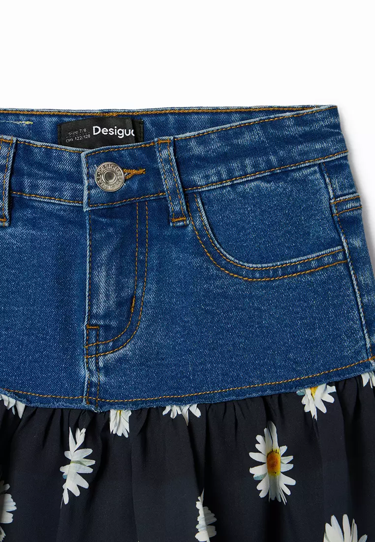 Desigual Girl Daisy ruffle denim mini skirt.
