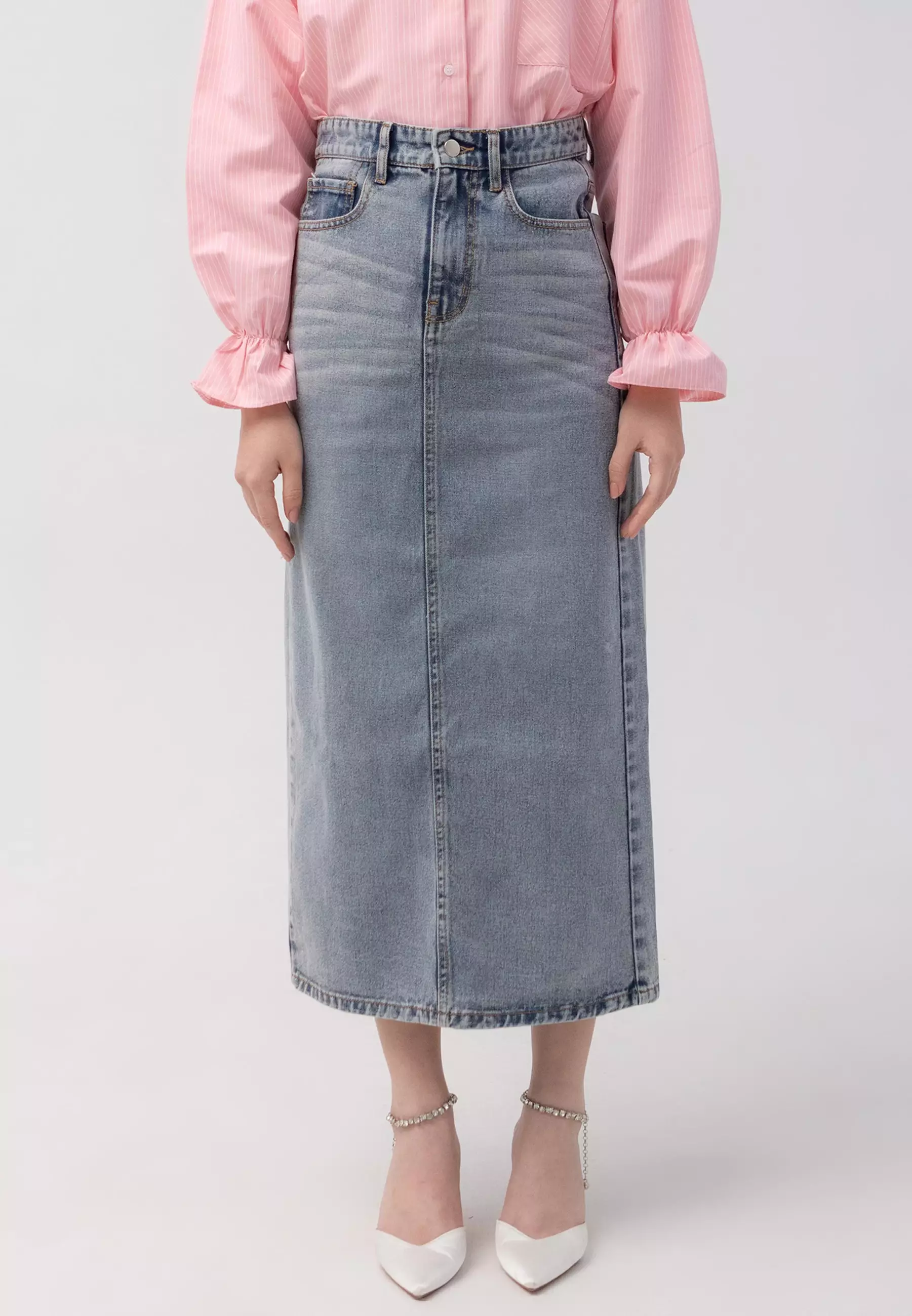 HijabChic Marina Light Sand Denim Skirt
