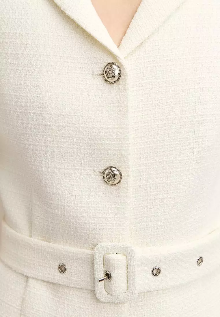 Tweed Belted Shirt Sleeve Blazer