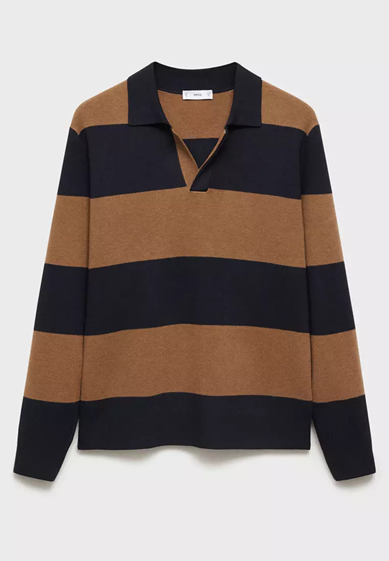 MANGO Man Striped Design Polo Sweater 2025 | Buy MANGO Man