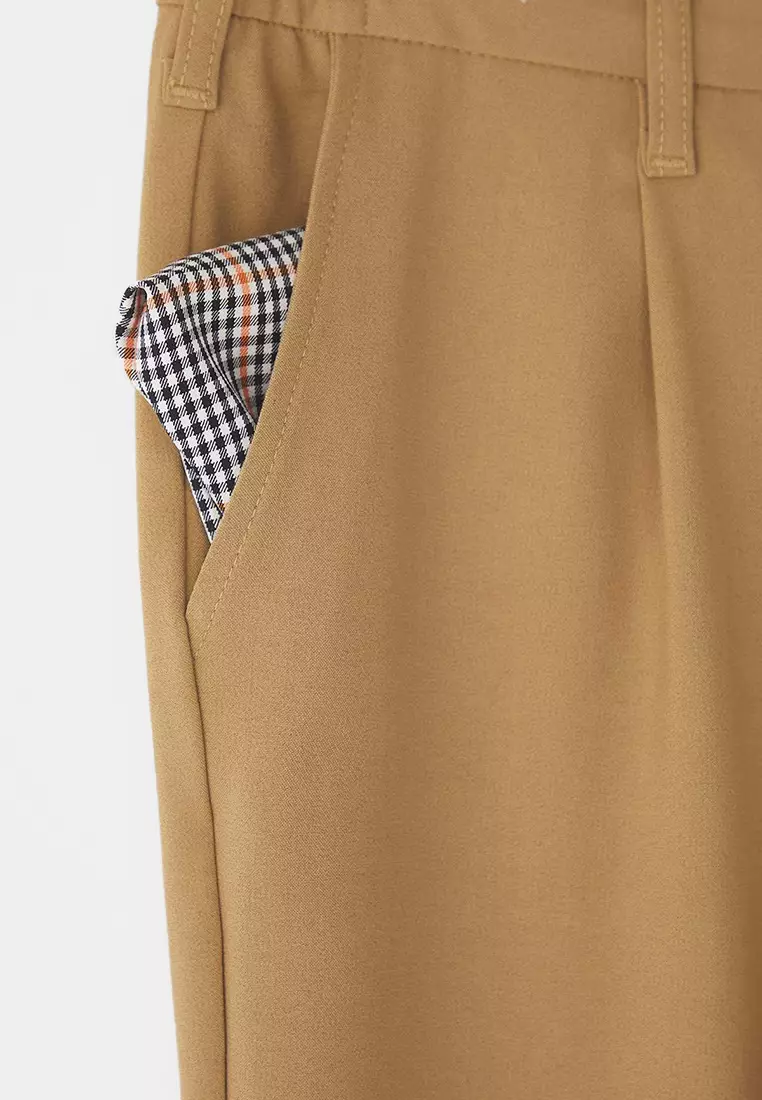 Beige Wideleg Baggy Comfortable Fit Woven Fabric Pants Tmnss25Pl00009