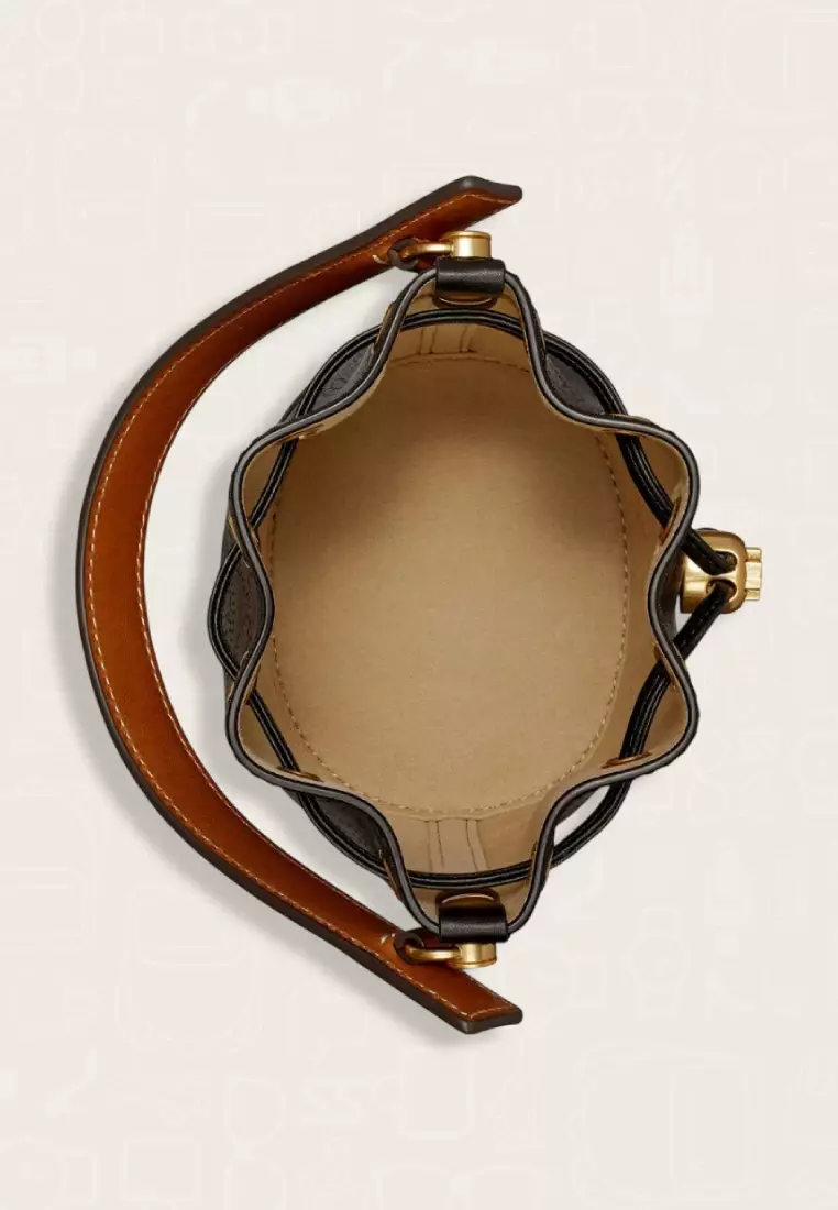 Tory Burch T Monogram Perforated Leather Mini Bucket Bag Black