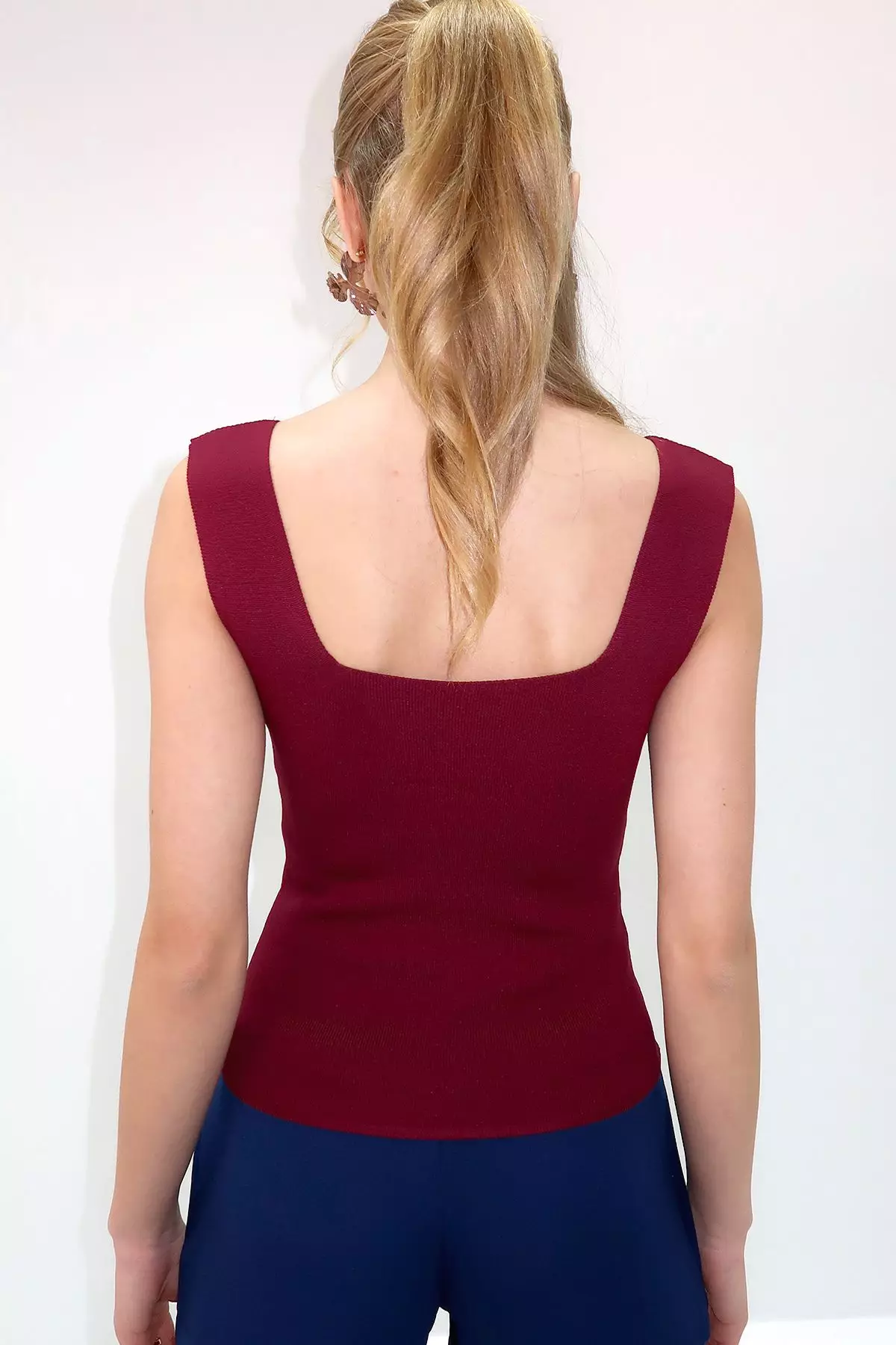 Women's Grey - Plum Square Collar Seasonal Mercerized 2 Piece Knitted Blouse