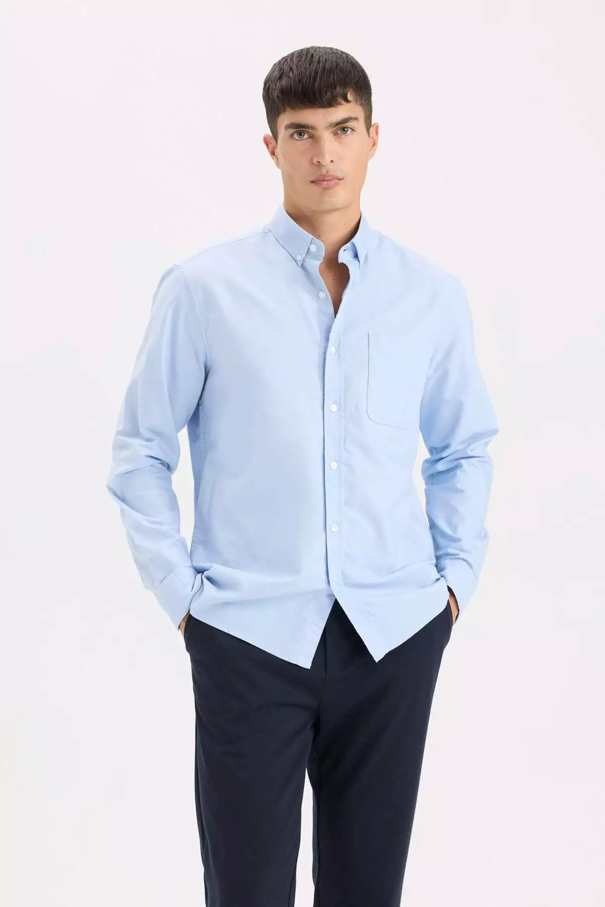 100% Cotton Regular Fit Polo Collar Oxford Basic Plain Long Sleeve Shirt A8028Ax25Sp