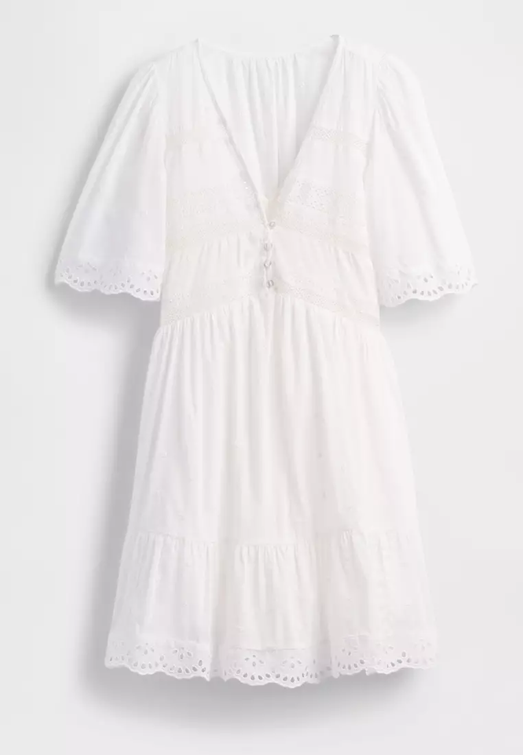 Flutter-Sleeves Eyelet Mini Dress