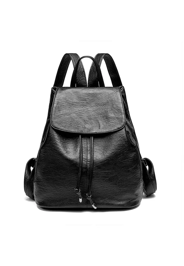 Black leather ladies backpack hotsell