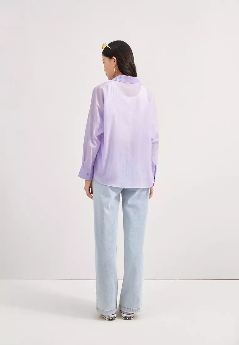 Loose Fit Semi Sheer Button Blouse