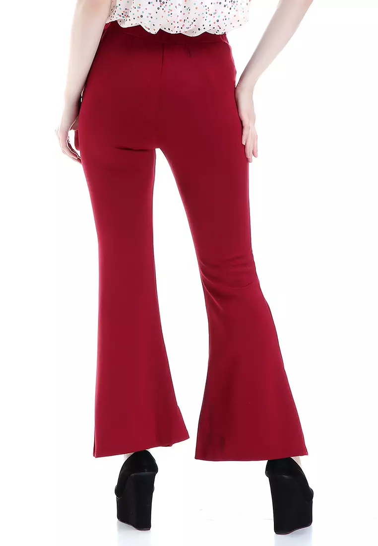 Zahlee Celana Cutbray Wanita Long Pants Woman Highwaist Kasual Bawahan - Maroon