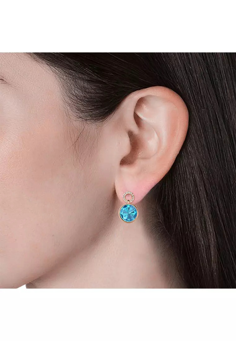 Allure Round Earring Aquamarine RG - Anting Crystal Luvea Premium Collection by Her Jewellery