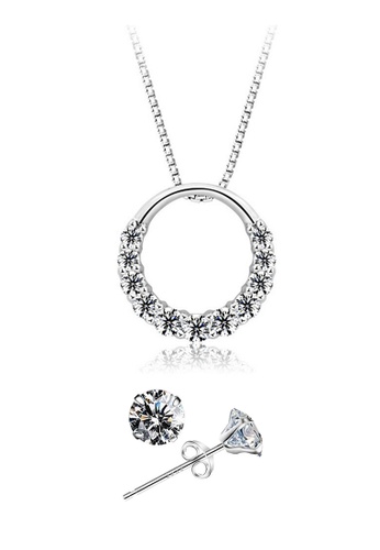YOUNIQ silver YOUNIQ D'Lord 925 Sterling Silver Necklace Pendant with Cubic Zirconia & Earrings Set 0D86DACE701D88GS_1