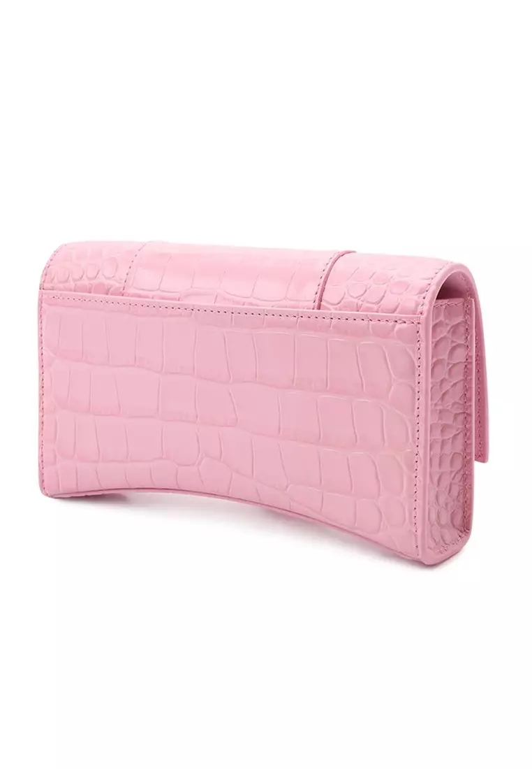 Hourglass Shiny Crocodile Embossed Chain Wallet for Women in Pink