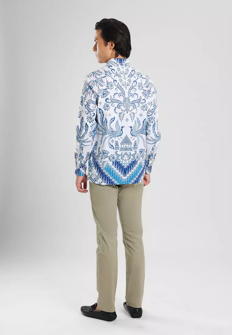 MANZONE - Kemeja Batik Lengan Panjang Pria Pramudjo Modern Fit - Blue Warna Blue