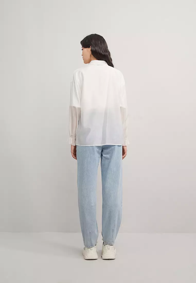 Cropped Button Blouse with Waist Tie