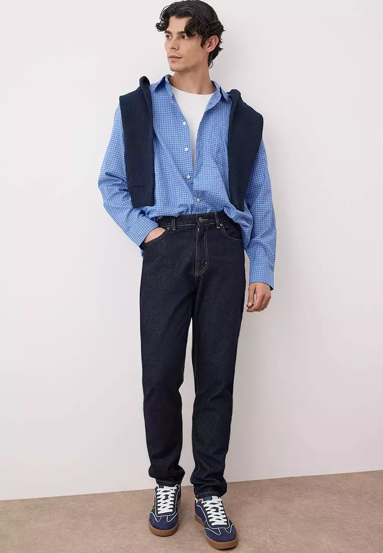 Dark Navy Essential Fit Tobacco Stitched Jeans