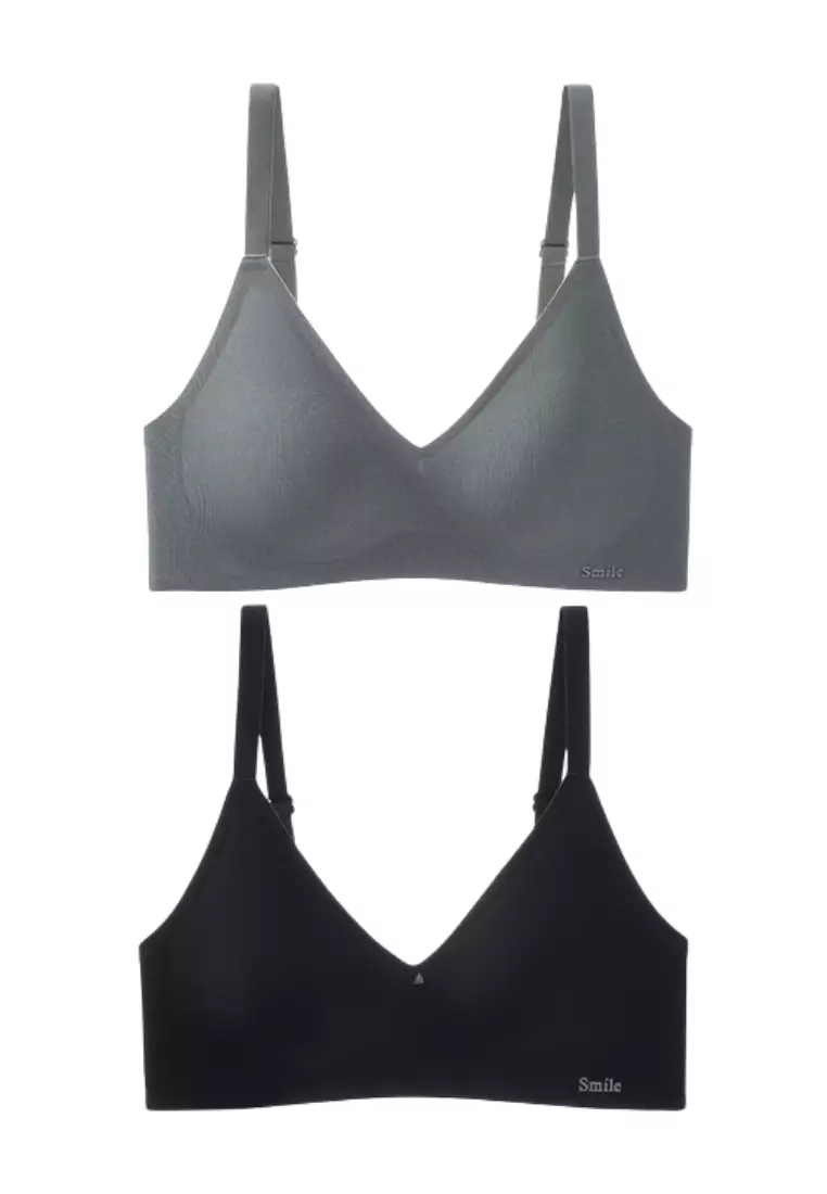 2 Pack Premium Melanie Seamless Wireless Padded Support Bra in Grey and Black