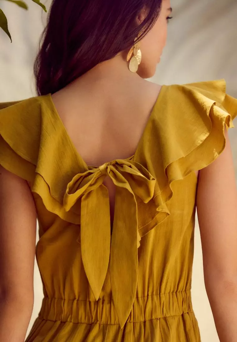 Ruffled Tie Back Wide Leg Boho 100% Cotton Jumpsuit