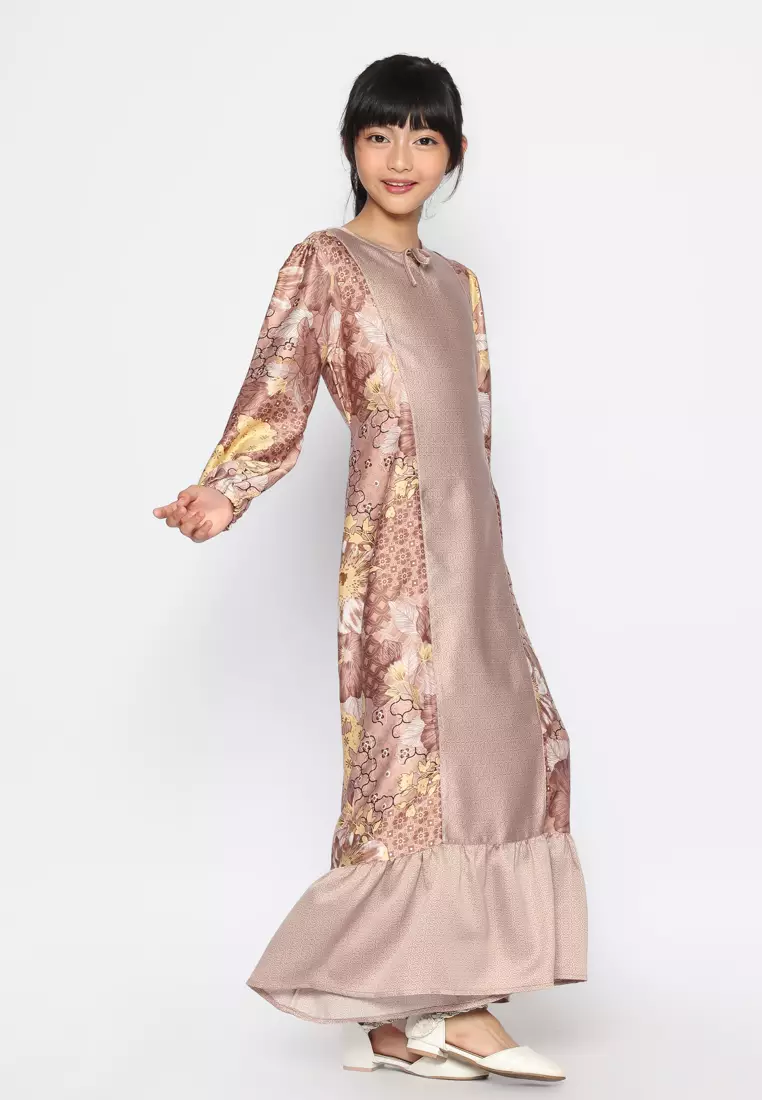 Baju Gamis Anak Perempuan Lentera Bunga Soft Lavender - ADORABLE