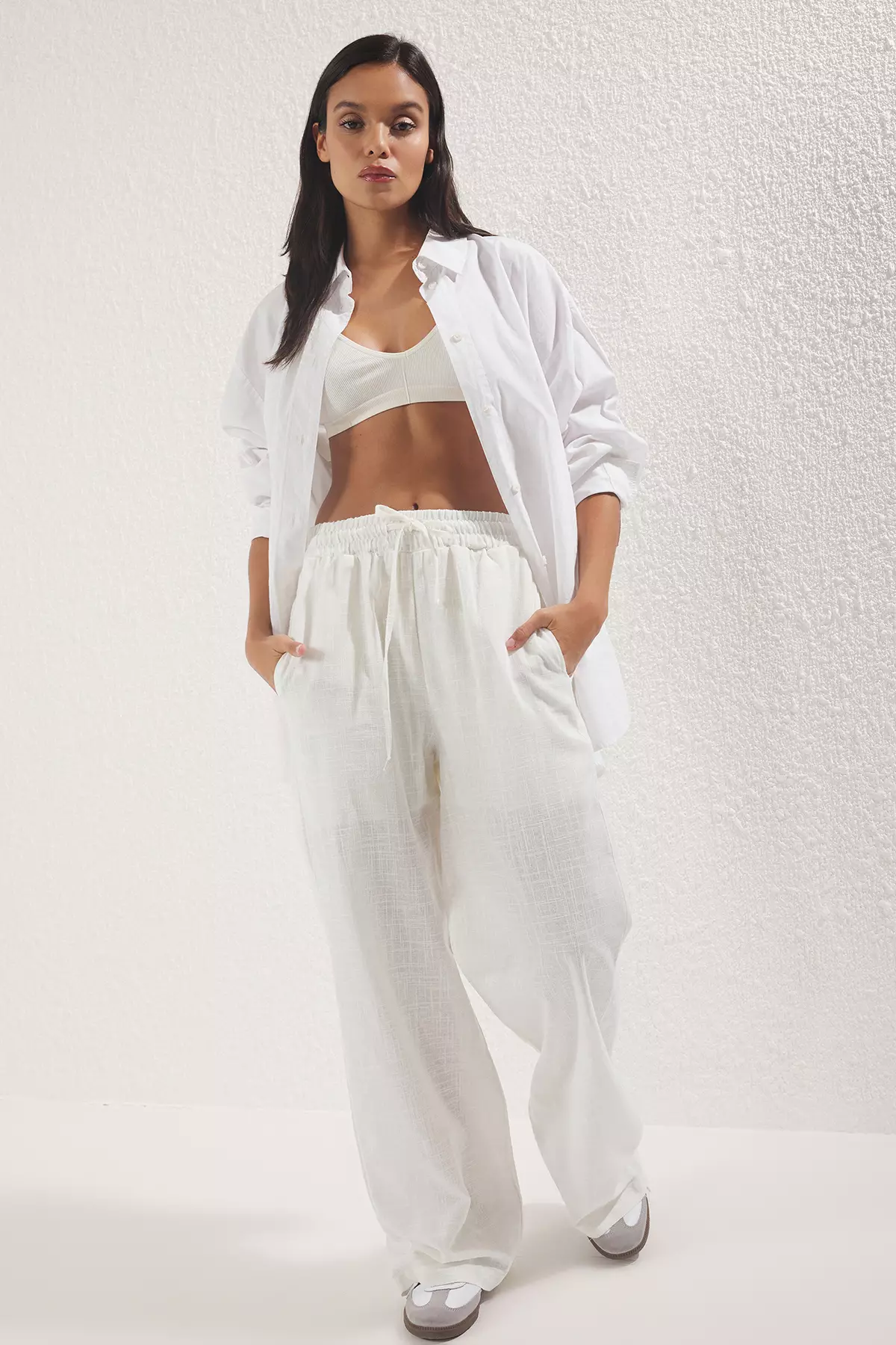 White Linen Very Wide Leg Shorts Lined Rubberized Drum With As