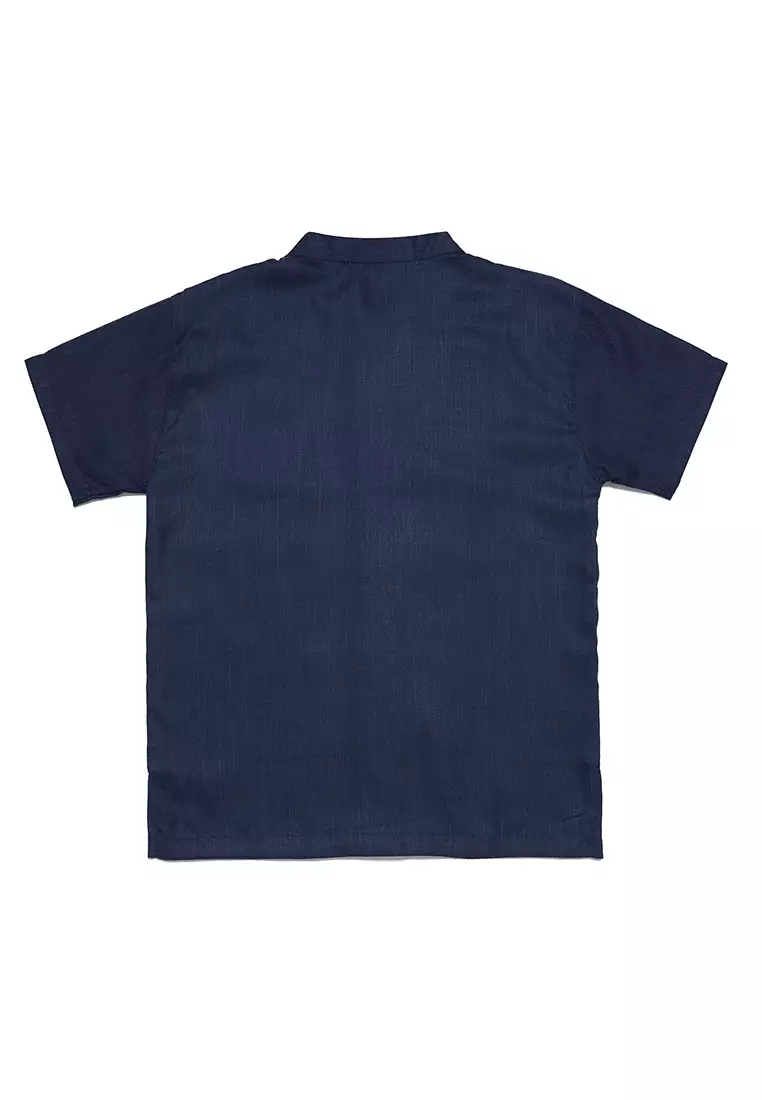 Baju Koko Anak Laki Bordir Angle Navy Setelan - NOBLE