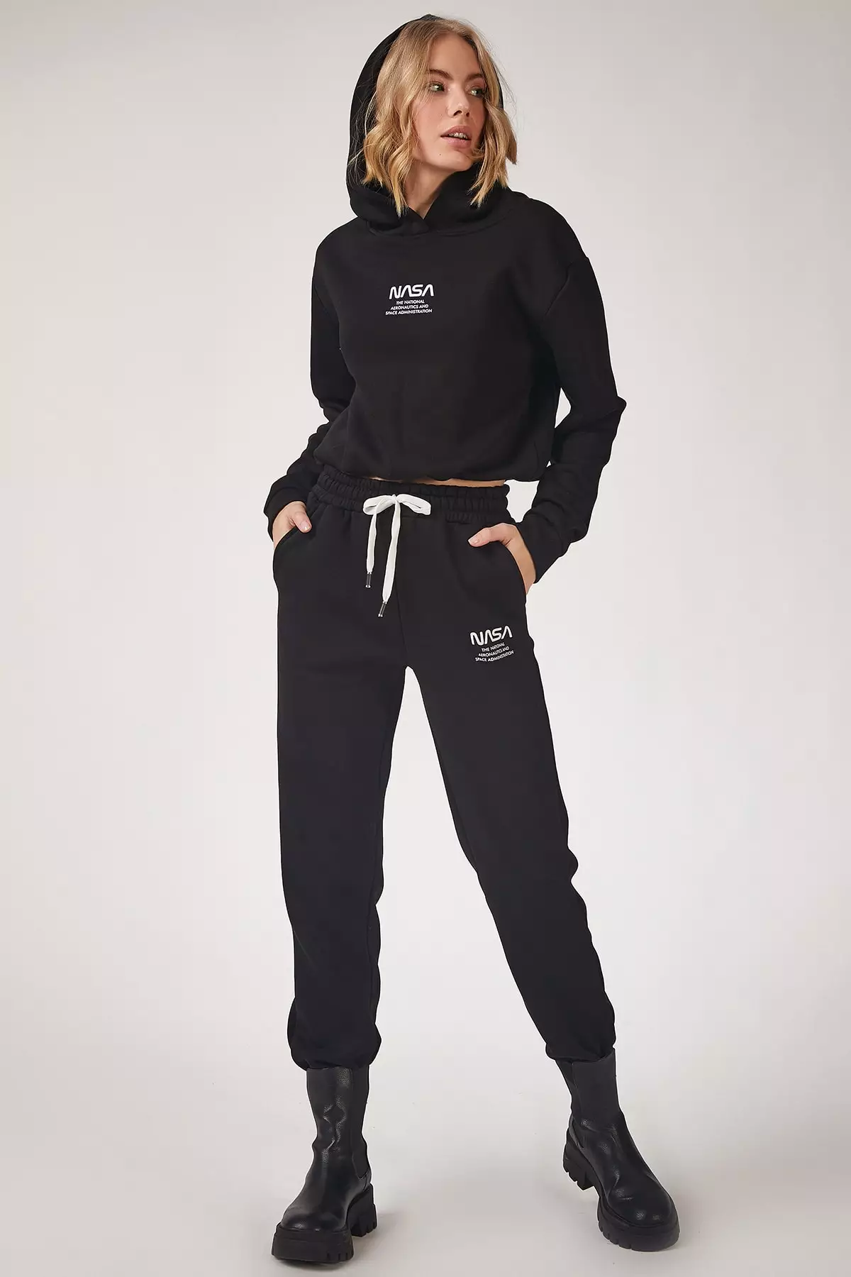 Buy Happiness Istanbul Black NASA Printed Fleece Tracksuit Suit 2024 ...