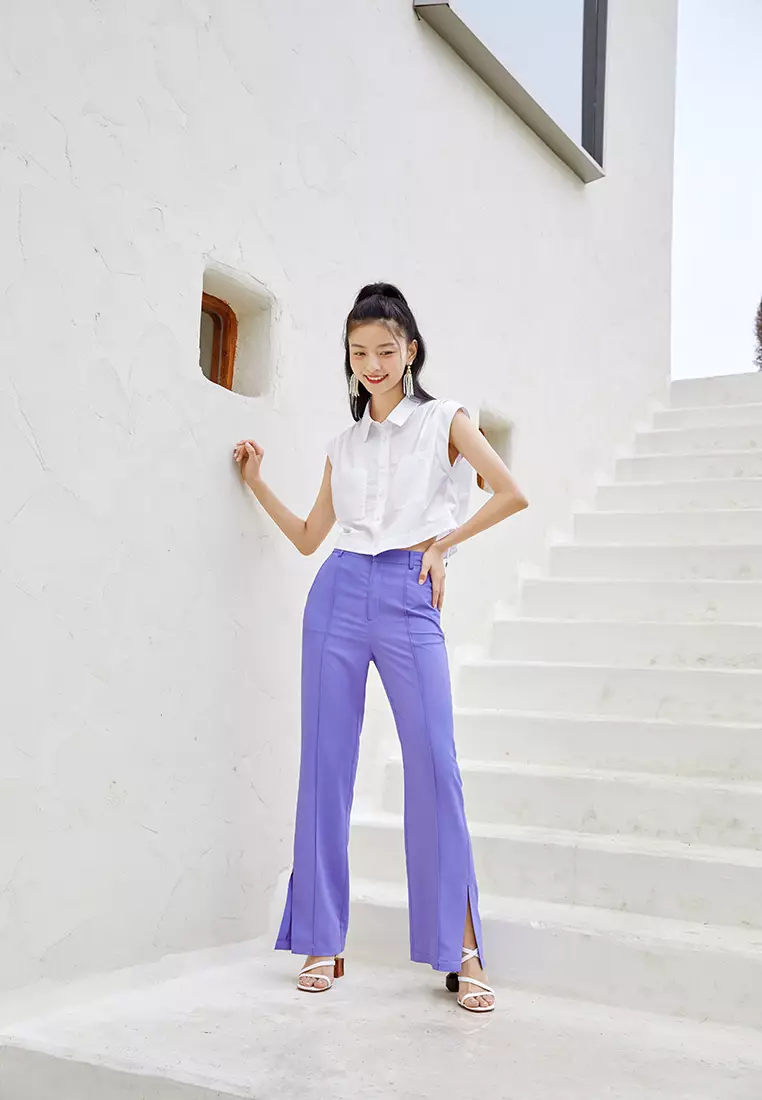 Sleeveless Cropped Button Blouse