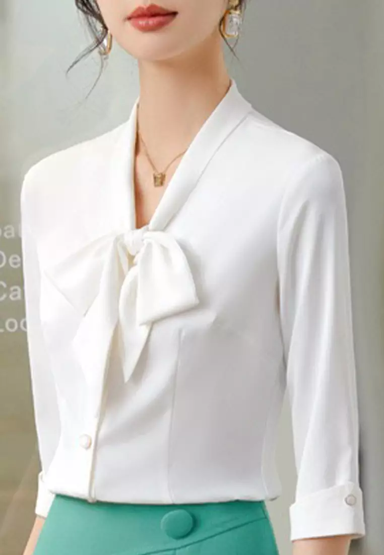Elegant Chiffon Three Quarter Sleeve Blouse YGH-EQ308