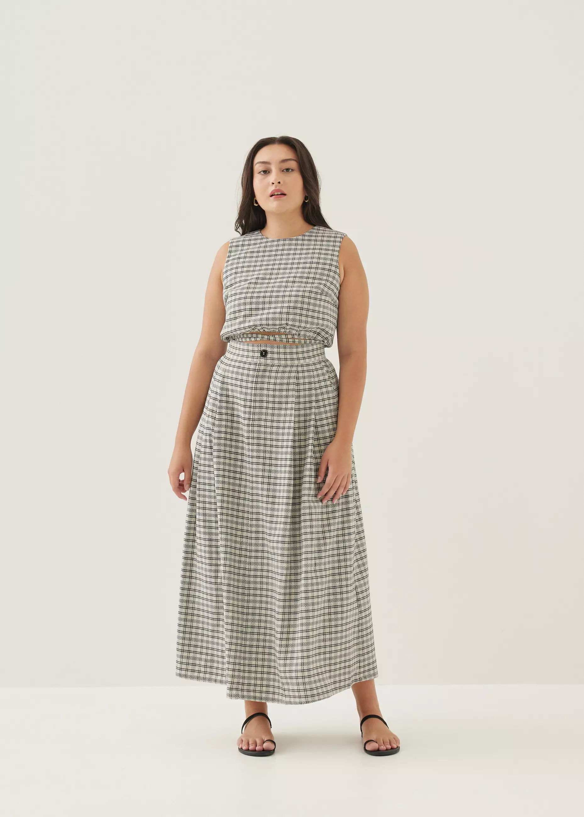 Atasan Wanita - Larson Textured Gingham Crop Top